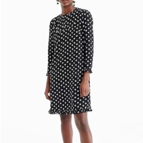 J. Crew Dresses & Skirts - J Crew Dress Midi Silk Lined Size 4 Black Star Print Buttons At Front Long Sleev